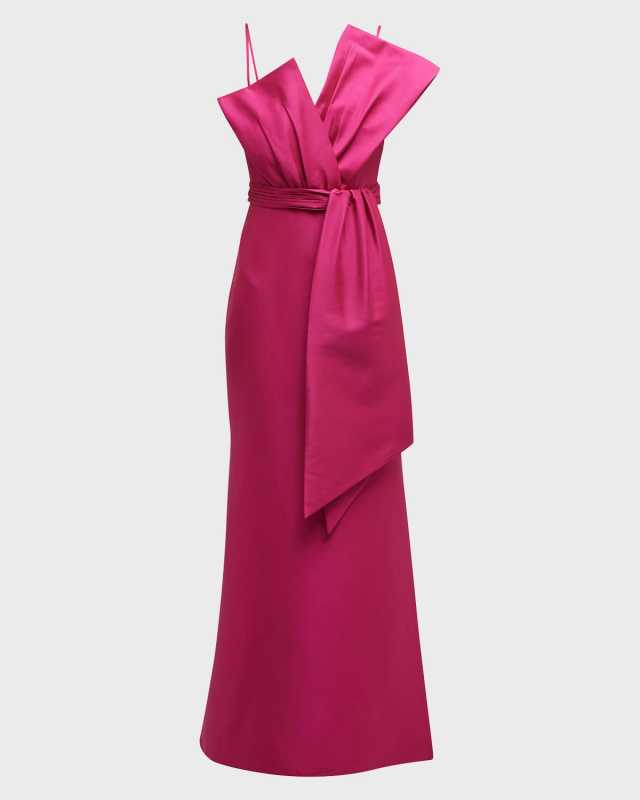 Draped A-line Mikado Gown